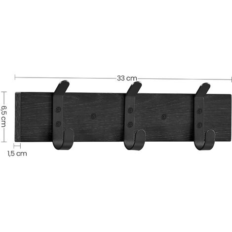 Porte-manteau mural avec 3 crochets - Porte-manteau mural compact en bois - Style industriel - Noir