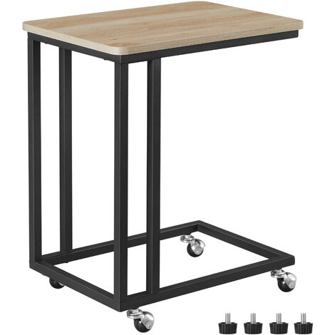 Table d'appoint sur roulettes, idéale pour profiter de votre Ordinateur dans le Salon ou votre Petit-déjeuner au Lit, coloris chêne clair (1/5)