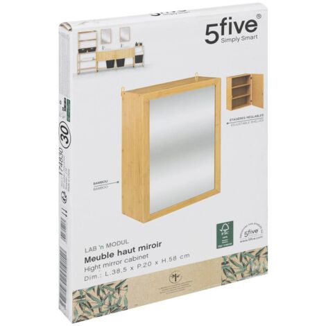 Libreria 5 ripiani NANCY con fianchi in vetro temperato e ripiani effetto rovere - cm