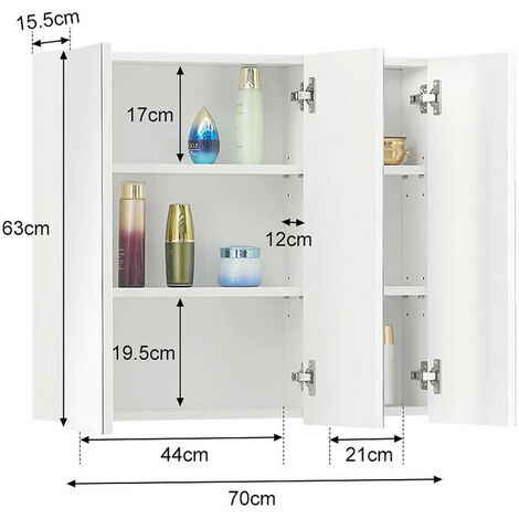 Armoire Murale Salle De Bain Avec Miroir Giantex - 3 Étagères Blanc 15kg Charge