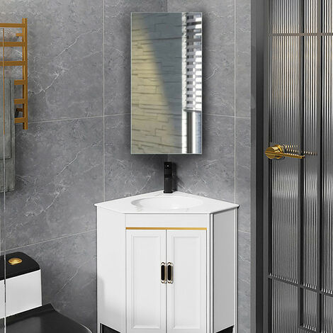 Armoire Salle De Bain Avec Miroir 60x30x24 Cm - Rangement Étanche Blanc Avec Étagère | Meuble Mural Angle Toilette