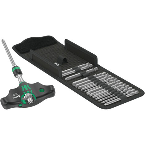 Wera – Jeu de tournevis à cliquet 17 pièces – Porte-embouts ergonomique – Changement rapide – Vissage efficace avec clé à cliquet
