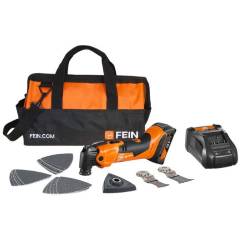 Fein – Outil multifonction sans fil 18V – Moteur PowerDrive sans balais – 1 batterie 4Ah – Porte-outil StarlockMax – Sac en nylon inclus
