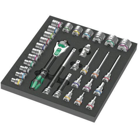 Wera – Cliquet Zyklop 5150112001 31 pièces – 1/2' avec douilles HMC et Bitécrou – Résistant à l'eau et à l'huile – Insert en mousse bicolore - X582232