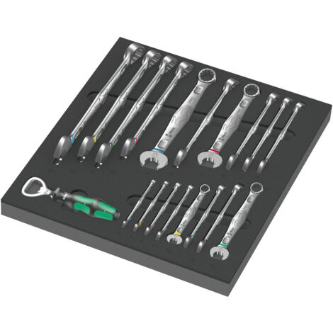 Wera – Jeu de clés mixtes 19 pièces – Ouverture de clé 6 à 24 mm – Garniture en mousse résistante à l'eau – Pour espaces de construction étroits