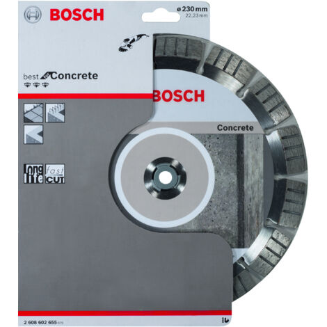 Bosch – Disque diamant pour meuleuse 230mm – Alésage 22,23mm – Coupe béton dur et armé – 2608602655 (1/10)