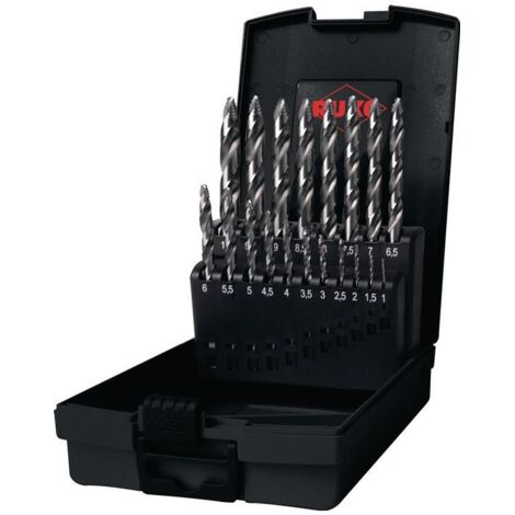Ruko – Foret à métaux pour perceuse – Jeu de 19 pièces HSS – 259214RO – Tige à trois faces – Angle de pointe 118° – Pour acier 900 N/mm²