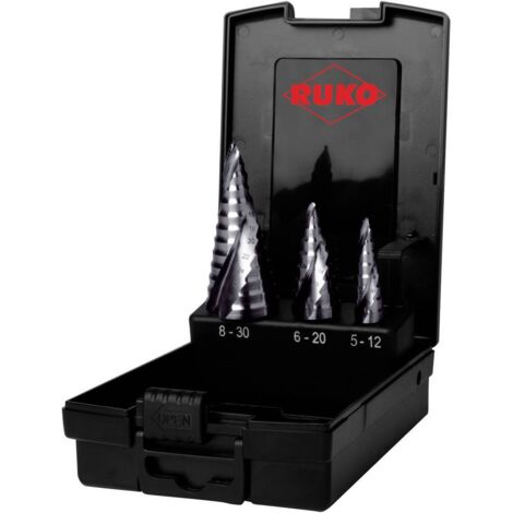 Jeu de forets étagés Ruko ULTIMATECUT HSS RUnaTEC avec pointe FLOWSTEP® en cassette plastique - 3 pièces (1/7)