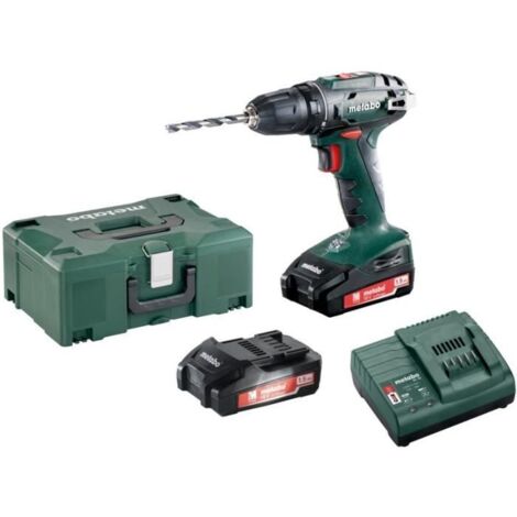 Metabo – Perceuse-visseuse sans fil 18V avec 2 batteries 1,5Ah – Couple 48Nm pour perçage bois tendre – Chargeur et coffret inclus