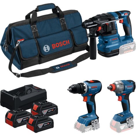 Bosch – Pack de 3 outils électroportatifs 18V – Perceuse-visseuse GSR 18V-65 – Visseuse à chocs GDX 18V-285 – Marteau perforateur GBH 18V-22 – 3x 5.0Ah