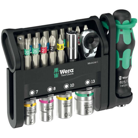 Wera – Coffret multi-outils 21 pièces 5049000001 – Cliquet 1/4″ avec embouts Phillips, Pozidriv, TORX® – Acier plein matricé – Protection contre le déroulement - W245383