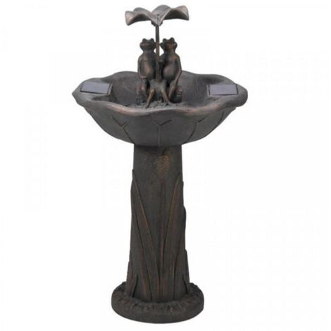 Fontaine Solaire Jardin Avec Canards Sous Parapluie - Résine Bronze - Pompe à Eau Cascade - 84x48cm