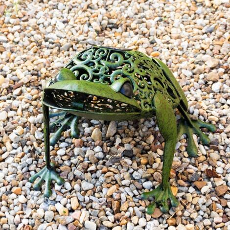 Déco Jardin Grenouille En Métal Rouillé - 30 Cm - Pièce Unique Faite Main