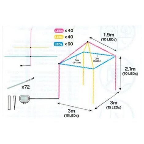 Guirlande solaire Tonelle Gazebo 144 leds blanc chaud