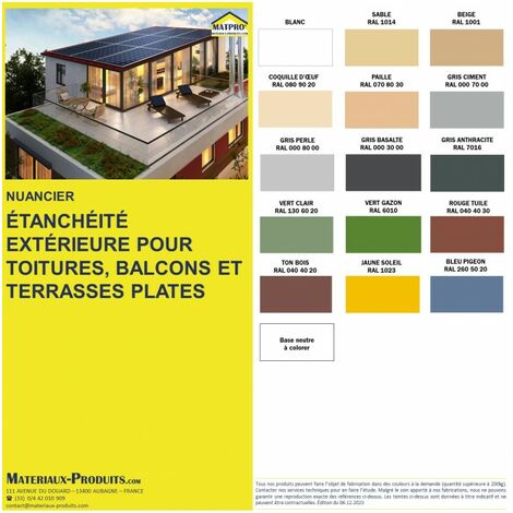 Etanchéité Extérieure pour Toitures, Balcons et Terrasses Plates - 10 Kg Gris perle - MATPRO