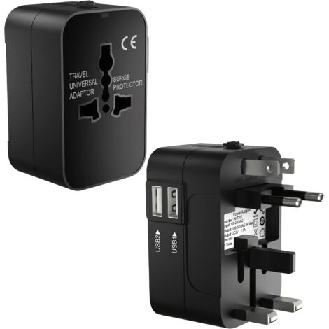 Adaptateur de voyage universel prise Anglaise UK Europe USA Austalie Japon - 2 Ports USB pour chargement (1/5)