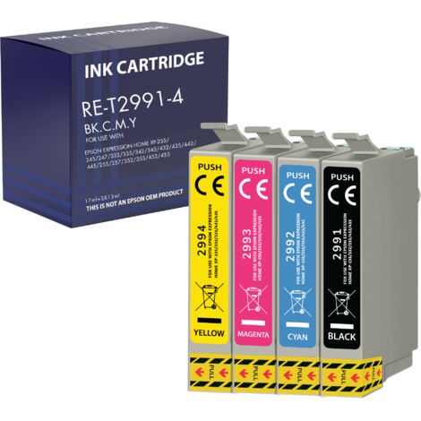 Cartouche d'encre remplacement pour Epson 29XL compatible Expression Home XP-235 XP-245 XP-250 XP-255 XP-335 XP-340 XP-350 XP-355 XP-435 XP-440 XP-445 XP-450 XP-455 Pack 1 Noir 1 Cyan 1Magenta 1Yellow