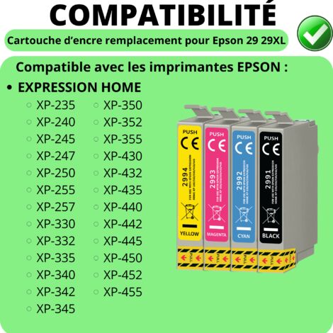 Cartouche d'encre remplacement pour Epson 29XL compatible Expression Home XP-235 XP-245 XP-250 XP-255 XP-335 XP-340 XP-350 XP-355 XP-435 XP-440 XP-445 XP-450 XP-455 Pack 3 Noir 3 Cyan 3Magenta 3Yellow