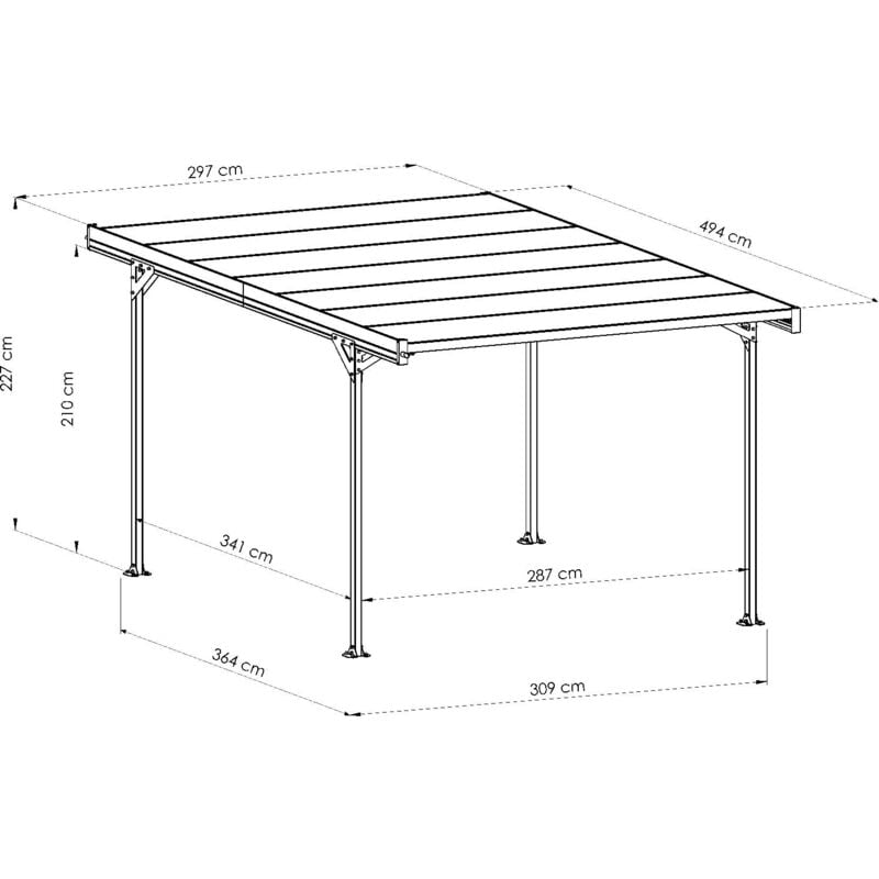 Outsunny Carport auvent pour voiture 5,95L x 2,90l x 2,60H m acier  galvanisé robuste toit PE haute densité gris 5,95 2,9 2,6