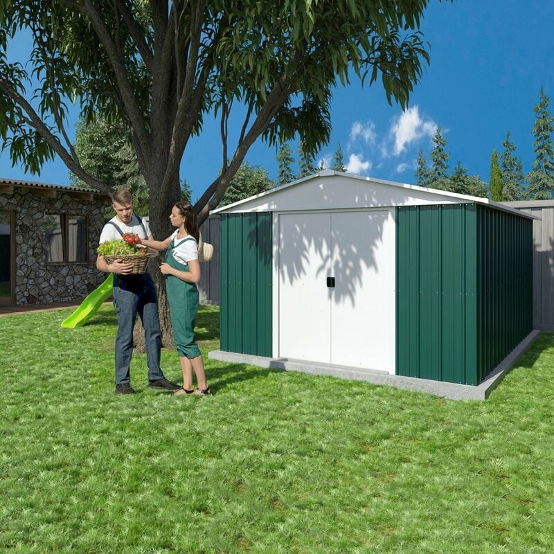 Abri de jardin métal vert 5,25m² + kit d'ancrage inclus - YARDMASTER