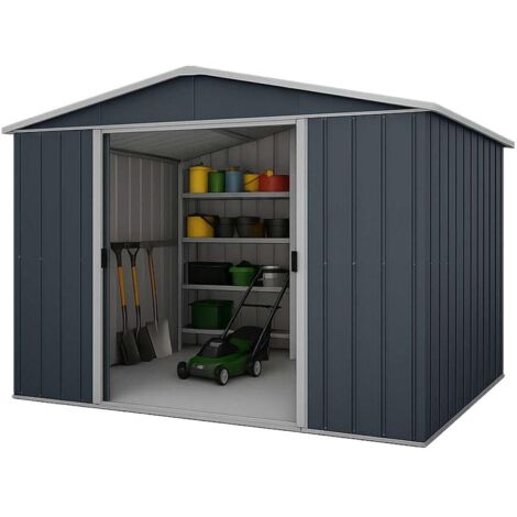 Yardmaster – Abri de jardin métal gris 6,44 m² – Double porte coulissante – Métal galvanisé laqué – Garantie 15 ans contre corrosion (1/6)