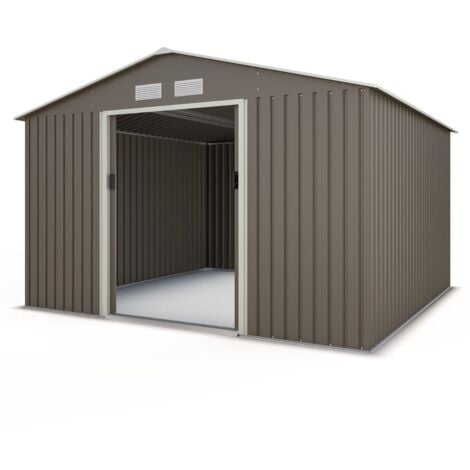 Abri de jardin métal gris/vert 9,05 m² + kit d'ancrage
