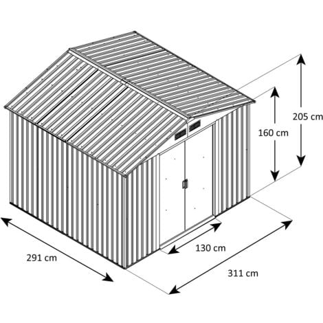 Abri de jardin métal gris/vert 9,05 m² + kit d'ancrage