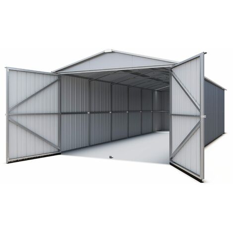 Abri Garage métal gris Yardmaster 20,72 m² + kit d'ancrage