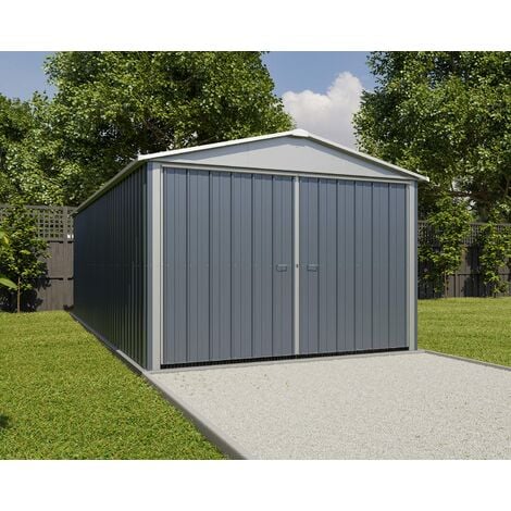 Abri Garage métal gris Yardmaster 20,72 m² + kit d'ancrage