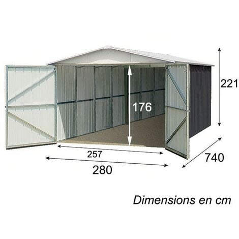 Garage métal anthracite 17,31m² porte enroulable + kit d'ancrage X-METAL
