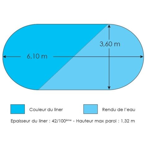 Liner bleu pour piscine métal intérieur 6,10 x 3,60 x 1,32 m