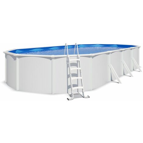 Trigano – Piscine hors sol acier ovale 9,15 x 4,55 x 1,32 m – Paroi galvanisée – Liner bleu 42/100ème – Échelle antidérapante – Kit filtration inclus (1/5)
