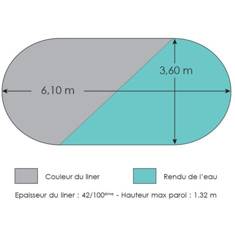Liner gris pour piscine métal intérieur 6,10 x 3,60 x 1,32 m