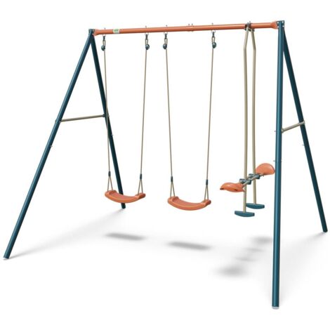 Trigano – Portique métal 2,20 m Axion Téo – 4 enfants – Structure en métal traité contre la corrosion – Installation facile avec ancrages (1/5)