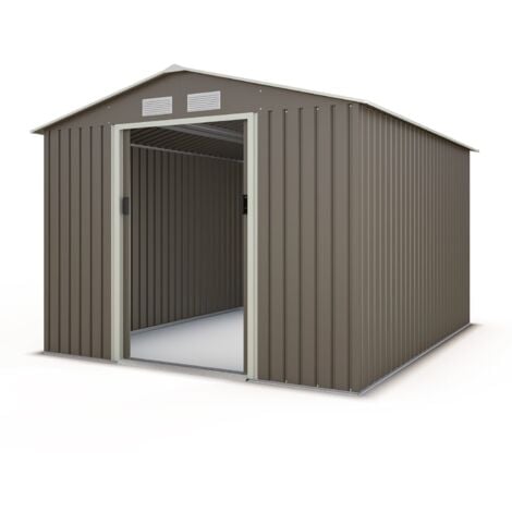 Abri de jardin métal gris/vert 7,30 m² + kit d'ancrage