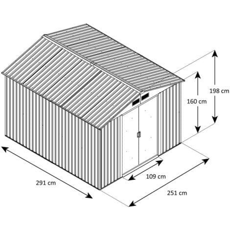 Abri de jardin métal gris/vert 7,30 m² + kit d'ancrage