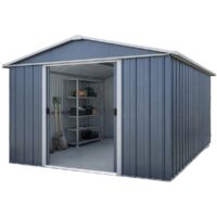 Abri de jardin métal gris Yardmaster 11,03 m² + kit d'ancrage