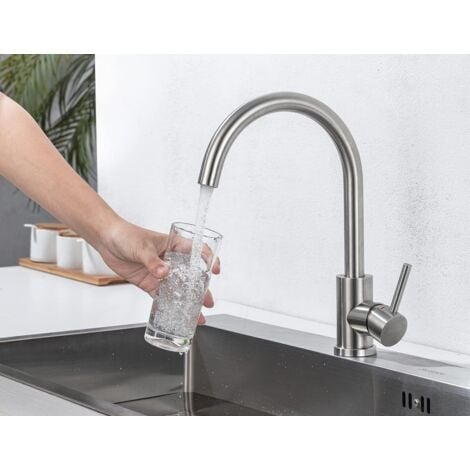 ONECE Grifo de Cocina con Giratoria 360 °, Salida de Agua Alta, Grifos para Fregadero con Ángulo de Caño de Agua Cómodo, Mezclador Monomando Cepillado, Aireador Extraíble