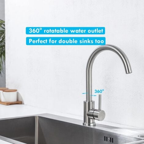 ONECE Grifo de Cocina con Giratoria 360 °, Salida de Agua Alta, Grifos para Fregadero con Ángulo de Caño de Agua Cómodo, Mezclador Monomando Cepillado, Aireador Extraíble