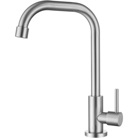 ONECE Grifo de Cocina Solo Agua Fria, Grifos para Fregadero Giratoria 360 °, Grifo Cocina Monomando Agua Fria, Salida de Agua Alta, Aireador Extraíble, Acero Inoxidable 304 Cepillado