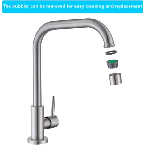 ONECE Grifo de Cocina Solo Agua Fria, Grifos para Fregadero Giratoria 360 °, Grifo Cocina Monomando Agua Fria, Salida de Agua Alta, Aireador Extraíble, Acero Inoxidable 304 Cepillado