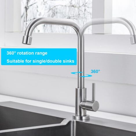 ONECE Grifo de Cocina Solo Agua Fria, Grifos para Fregadero Giratoria 360 °, Grifo Cocina Monomando Agua Fria, Salida de Agua Alta, Aireador Extraíble, Acero Inoxidable 304 Cepillado