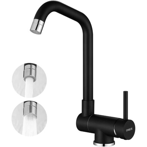 ONECE Grifo Cocina Negro Abatible con 2 Modos, Grifos Plegable Giratorio a 360°, Mezclador de Cocina para Ventana , para Fregadero de Cocina, Acero Inoxidable 304