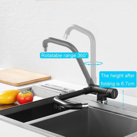 ONECE Grifo Cocina Negro Abatible con 2 Modos, Grifos Plegable Giratorio a 360°, Mezclador de Cocina para Ventana , para Fregadero de Cocina, Acero Inoxidable 304