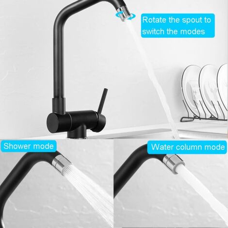 ONECE Grifo Cocina Negro Abatible con 2 Modos, Grifos Plegable Giratorio a 360°, Mezclador de Cocina para Ventana , para Fregadero de Cocina, Acero Inoxidable 304