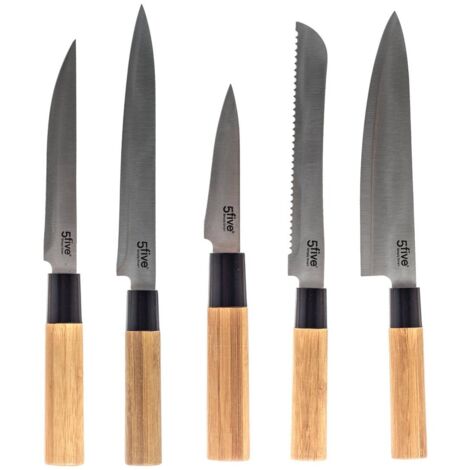 Ensemble de couteaux de cuisine sur support en bambou, 5 couteaux