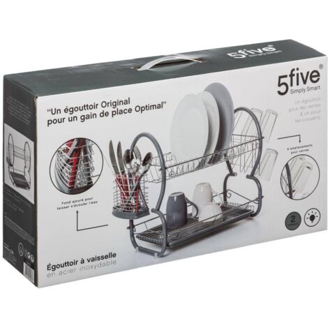 Égouttoir métal 2 niveaux avec plateau gris - 5five