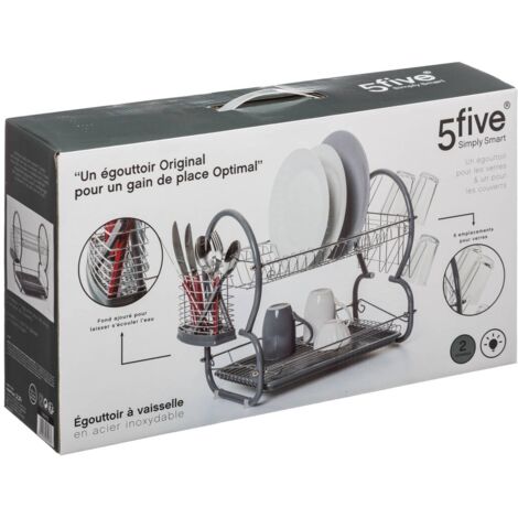 Égouttoir métal 2 niveaux avec plateau gris - 5five
