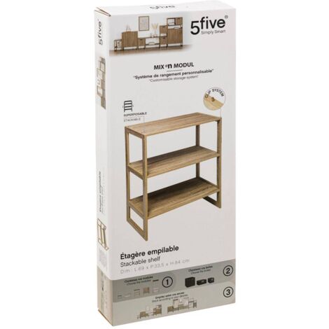 Estantería apilable mix n modul efecto roble natural con 4 compartimentos - 5five