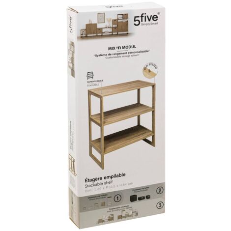 Estantería apilable mix n modul efecto roble natural con 4 compartimentos - 5five